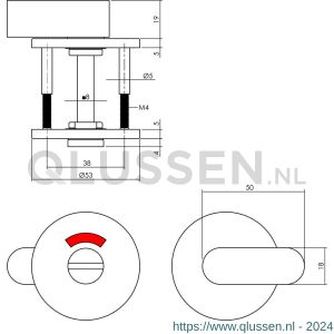 Intersteel Essentials 3430 WC-sluiting 8 mm staal verdekt diameter 53x5 mm met comfortknop RVS 0035.343060