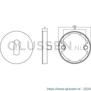 Intersteel Living 3464 sleutelplaatje kunststof verdekt met nokken diameter 55x8 mm circulair geborsteld RVS 0035.346416