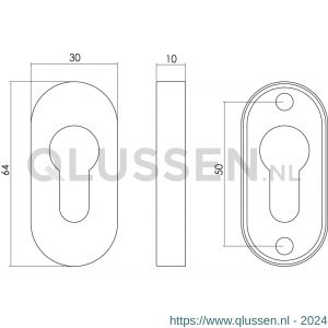 Intersteel Living 3473 profielcilinderplaatje staal verdekt ovaal 65x30x10 mm RVS 0035.347317