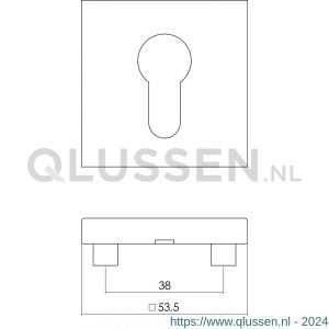 Intersteel Living 3510 profielcilinderplaatje staal verdekt met nokken vierkant 53x53x8 mm RVS 0035.351017