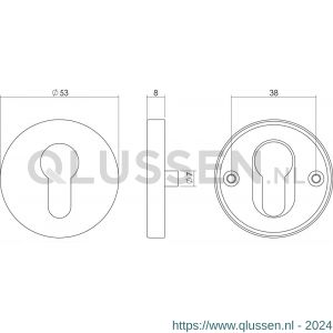 Intersteel Essentials 3512 profielcilinderplaatje staal verdekt met nokken diameter 53x8 mm RVS 0035.351217