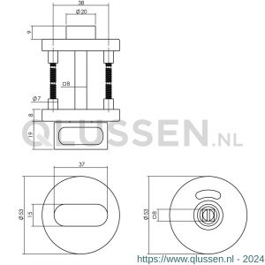 Intersteel Living 3512 WC-sluiting met stift 8 mm staal met nokken diameter 53x8 mm met stiftbediening RVS 0035.351285