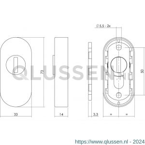 Intersteel Essentials 3752 veiligheids schuifrozet 14 mm ovaal 73x33 mm met sleufplaatje 0035.375245