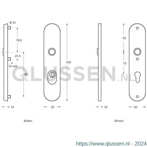 Intersteel 3961 SKG3 NM-veiligheids schilden doorgaand profielcilindergat 72 mm met kerntrek beveiliging RVS 0035.396136