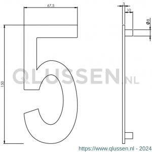 Intersteel Essentials 4020 huisnummer 5 150 mm RVS 0035.402045