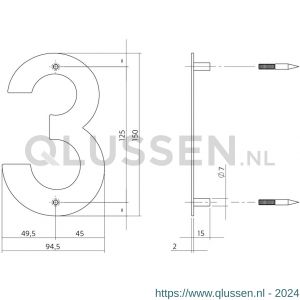 Intersteel Essentials 4020 huisnummer 3 150x2 mm RVS 0035.402073