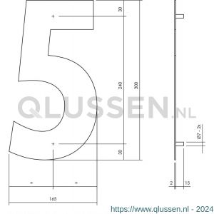 Intersteel Living 4021 huisnummer 5 XL hoogte 300 mm RVS geborsteld 0035.402115