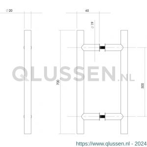 Intersteel Essentials 4324 deurgrepen per paar T-vorm 700x65x20 mm hart op hart 500 RVS 0035.432442