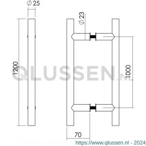 Intersteel Essentials 4325 deurgrepen per paar T-vorm 1200x70x25 mm hart op hart 1000 mm RVS 0035.432582