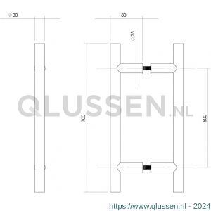 Intersteel Essentials 4327 deurgrepen per paar T-vorm 700x80x30 mm hart op hart 500 mm RVS 0035.432742