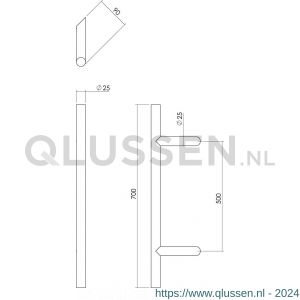 Intersteel Essentials 4328 deurgreep per stuk T-schuin 700x85x25 mm hart op hart 500 mm RVS incusief bevestiging 0035.432841