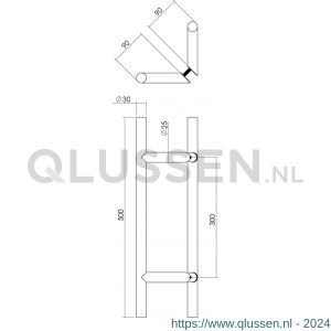 Intersteel Essentials 4329 deurgrepen per paar T-schuin 500x90x30 mm hart op hart 300 mm RVS 0035.432922