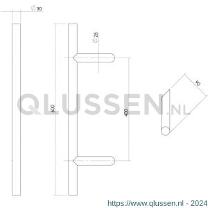 Intersteel Essentials 4329 deurgreep per stuk T-schuin 600x90x30 mm hart op hart 400 mm RVS 0035.432931