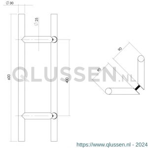 Intersteel Essentials 4329 deurgrepen per paar T-schuin 600x90x30 mm hart op hart 400 mm RVS 0035.432932