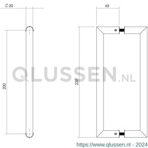 Intersteel Essentials 4335 deurgrepen per paar recht-90 graden 220x65x20 mm hart op hart 200 mm RVS met bevestiging 0035.433502