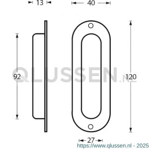 Intersteel Essentials 4476 schuifdeurkom ovaal 120x40 mm met schroefgaten RVS 0035.447680