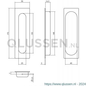 Intersteel Essentials 4476 schuifdeurkom rechthoek 170x50 mm blind RVS 0035.447683