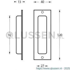 Intersteel Essentials 4476 schuifdeurkom rechthoek 120x40 mm met schroefgaten RVS 0035.447690