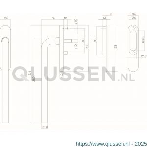 Intersteel Living 4500 hef- en schuifdeurbeslag draaigreep recht blind met schuifdeurkom RVS geborsteld 0035.450040