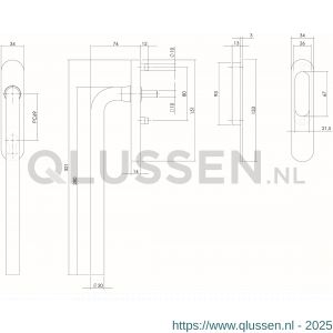 Intersteel Living 4500 hef- en schuifdeurbeslag draaigreep recht profielcilindergat 69 mm met schuifdeurkom RVS geborsteld 0035.450041