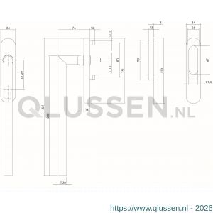 Intersteel Living 4500 hef- en schuifdeurbeslag draaigreep Hoek 90 graden profielcilindergat 69 mm en schuifdeurkom RVS geborsteld 0035.450061