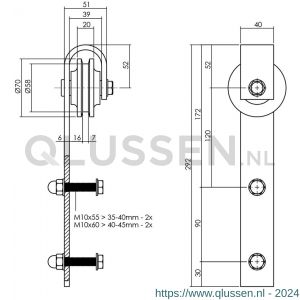 Intersteel Living 4501 set van 2 rollers recht voor schuifdeursysteem 450101 met bevestiging roestvast staal 0035.450105