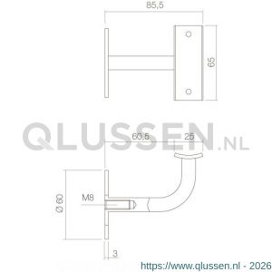 Intersteel Essentials 7300 leuninghouder gebogen vierkant hol RVS 0035.730020