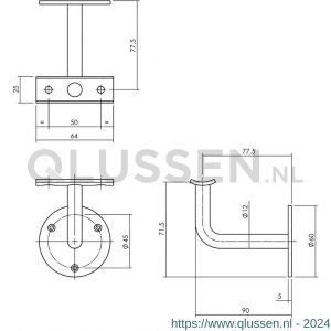 Intersteel Essentials 7300 leuninghouder gebogen opschroevend hol zadel RVS 0035.730060