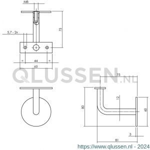 Intersteel Essentials 7300 leuninghouder gebogen vlak zadel RVS M8 0035.730091