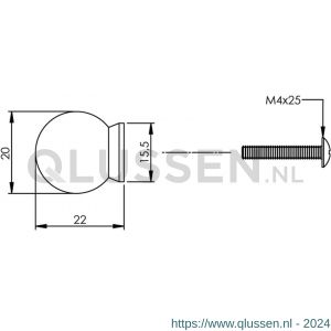 Intersteel Essentials 8510 meubelknop bolrond achterplaat diameter 20 mm RVS 0035.851020