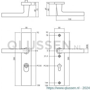 Intersteel Living 3795 SKG3 veiligheids schilden rechthoekig geveerd kruk-kruk profielcilindergat 55 mm met kerntrek beveiliging aluminium F1 0082.379529