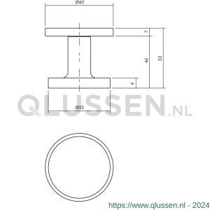 Intersteel Living 3929 voordeurknop plat diameter 55 mm op ronde achterplaat diameter 60 mm met éénzijdige montage aluminium F1 0082.392911