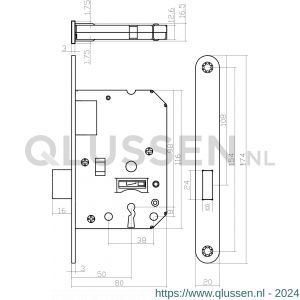 Intersteel Essentials 9541 woningbouw klavier kastslot 55 mm voorplaat afgerond wit gelakt 20x174 mm doorn 50 mm met sluitplaat 2 sleutels 0094.954124