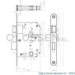 Intersteel Essentials 9542 woningbouw badkamer-toilet slot 63/8 mm voorplaat afgerond RVS 20x174 mm doorn 50 mm met sluitplaat 0094.954265
