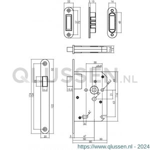 Intersteel Essentials 9571 woningbouw magneet loopslot voorplaat afgerond RVS 20x174 mm doorn 50 mm met sluitplaat-kom industrieverpakking 0094.957111