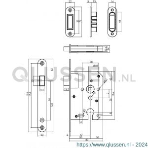 Intersteel Essentials 9571 woningbouw magneet cilinder dag- en nachtslot 55 mm voorplaat afgerond RVS 20x174 mm doorn 50 mm met sluitplaat-kom industrieverpakking 0094.957129