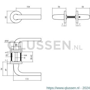 Intersteel Living 0054 deurkruk Eucla met rozet diameter 50x7 mm met 7 mm nokken aluminium-zwart 1223.005402