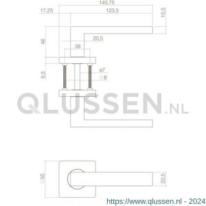 Intersteel Living 1713 deurkruk Hera op geveerde rozet 55x55x9.5 mm met 7 mm nokken zwart 1223.171302