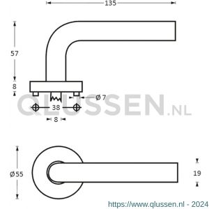 Intersteel Essentials 1010 deurkruk Recht op geveerde kunststof onderrozet diameter 55x8 mm met 7 mm nokken RVS 1235.101002