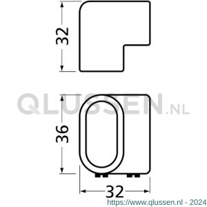 Hermeta 1270 garderobebuis hoekstuk verticaal Gardelux 1 buis 1010 naturel EAN sticker 1270-01E