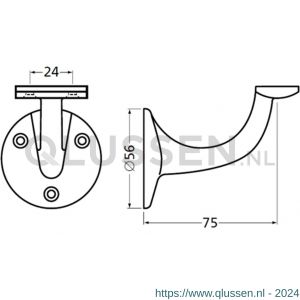 Hermeta 3507 leuninghouder 75 mm vlakzadel zwart 3507-70