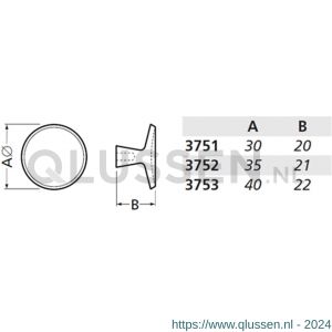 Hermeta 3751 meubelknop rond 30 mm met bout M4 naturel EAN sticker 3751-01E