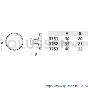 Hermeta 3751 meubelknop rond 30 mm met bout M4 zwart 3751-70