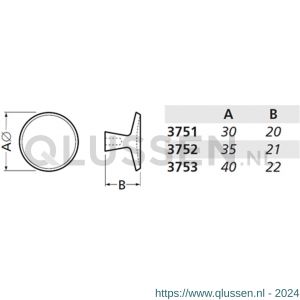 Hermeta 3753 meubelknop rond 40 mm met bout M4 nieuw zilver 3753-02