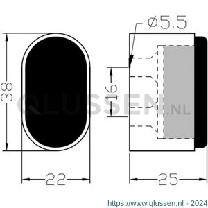 Hermeta 4700 deurbuffer ovaal 25 mm mat zwart 4700-18