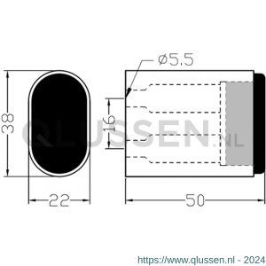 Hermeta 4702 deurbuffer ovaal 50 mm mat naturel EAN sticker 4702-11E