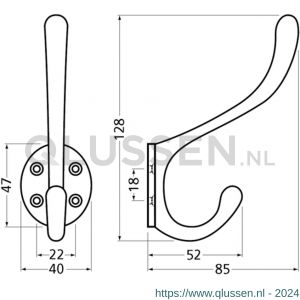 Hermeta 0010 garderobe hoed- en jashaak enkel naturel 0010-01