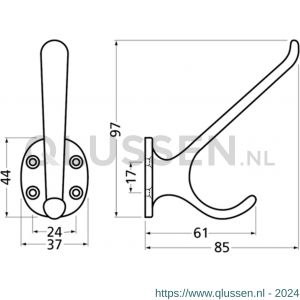 Hermeta 0026 garderobe hoed- en jashaak enkel naturel EAN sticker 0026-01E