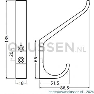 Hermeta 0148 garderobe hoed- en jashaak enkel naturel 0148-01