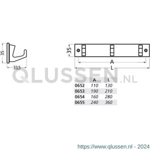Hermeta 0652 handdoekrek 2-haaks hout-aluminium EAN sticker 0652-36E